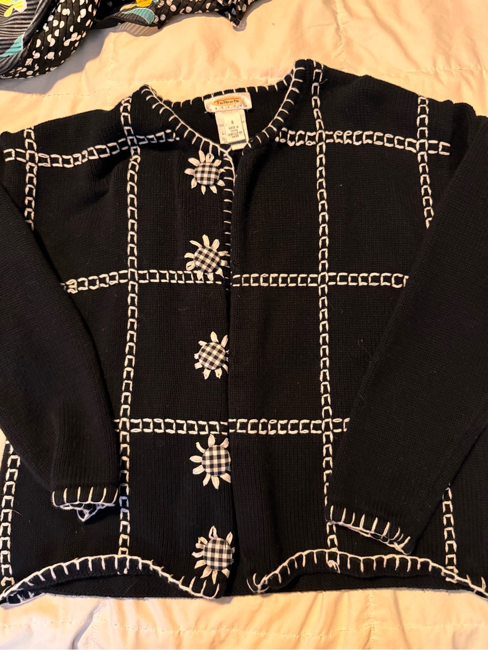 Talbot’s - Black Grid Knit Cardigan with White Stitch Detail